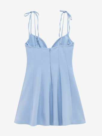 ライトブルーのVネックAラインミニドレス（レディース）2025
