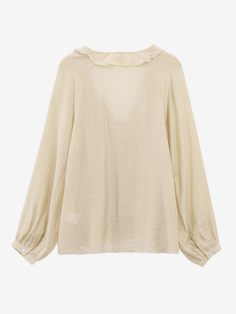 フリルトリムとタイフロントのVネックブラウス（レディース 2025年）