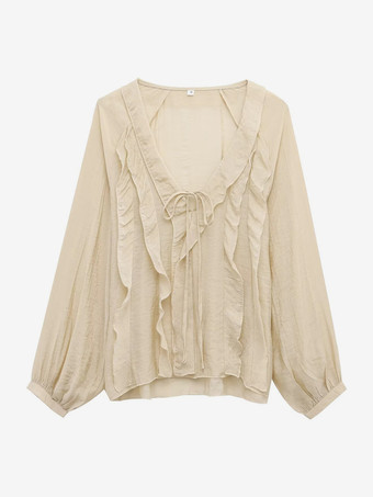 フリルトリムとタイフロントのVネックブラウス（レディース 2025年）