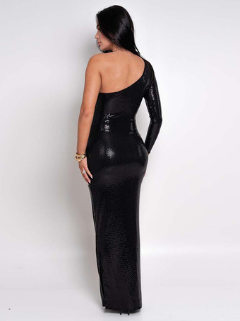 スパンコール付きワンショルダーマキシ丈パーティードレス（レディース）2025