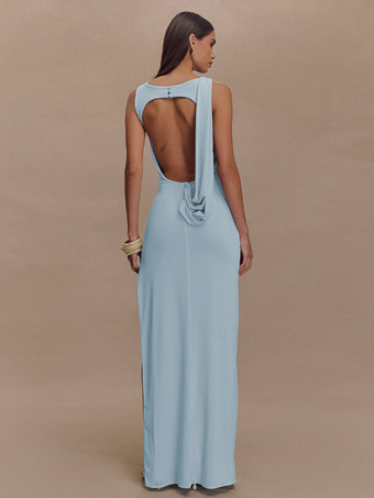 ノースリーブパーティーガウン、オープンバック、シャーリングハイスリットロングドレス（レディース）2025