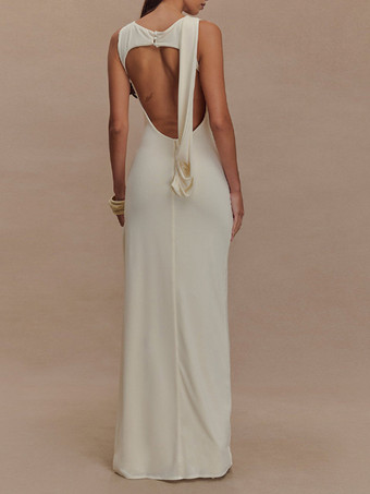 ノースリーブパーティーガウン、オープンバック、シャーリングハイスリットロングドレス（レディース）2025