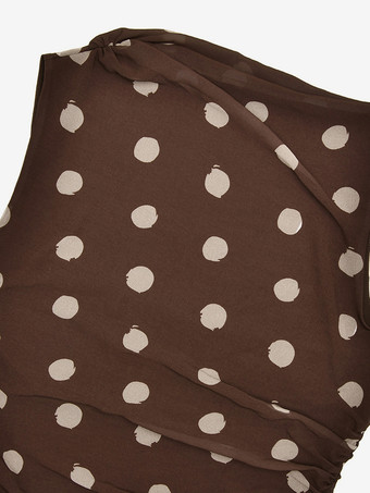 ドット柄ノースリーブボディコンミニドレス（ウエストシャーリング、アシンメトリーヘム）2026