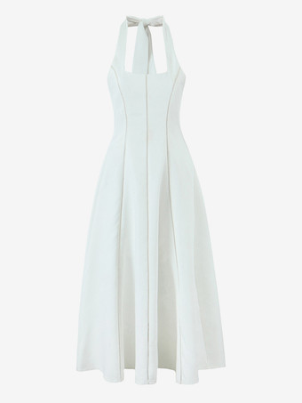 ホワイトホルターネックAラインミディドレス（レディース）2025