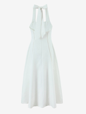 ホワイトホルターネックAラインミディドレス（レディース）2025