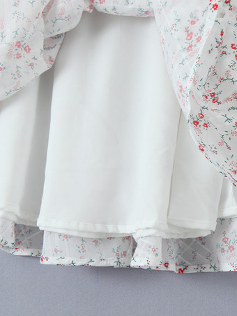 Vネックとフリル袖の花柄ミニドレス 2026