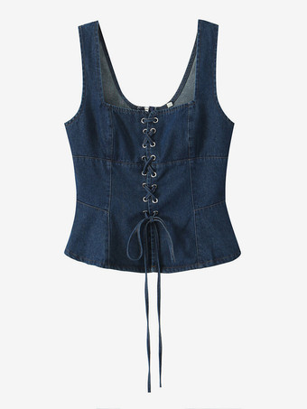 レースアップフロントデニムコルセットトップ（レディース）2025