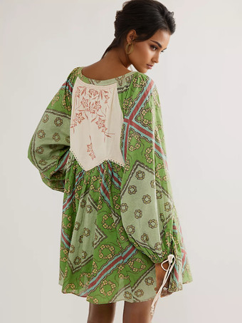 ボヘミアンプリントの長袖ミニシフトドレス（レディース）2025