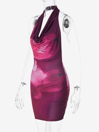 ホルターネック 花柄 ボディコン ミニドレス レディース 2026