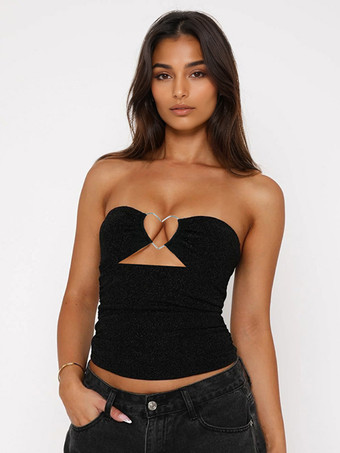 ブラック ハート型カットアウトのブラックキラキラビスチェトップス（レディース）2026年