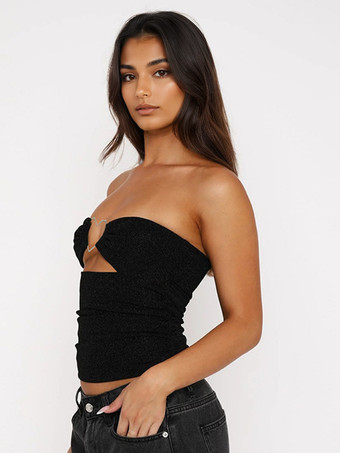 ハート型カットアウトのブラックキラキラビスチェトップス（レディース）2026年