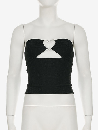 ハート型カットアウトのブラックキラキラビスチェトップス（レディース）2026年