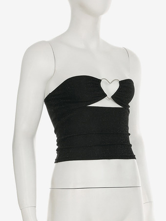 ハート型カットアウトのブラックキラキラビスチェトップス（レディース）2026年