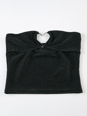 ハート型カットアウトのブラックキラキラビスチェトップス（レディース）2026年