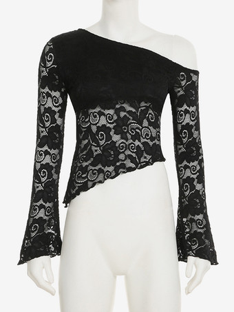 オフショルダー ロングスリーブ レース トップス（ブラック、レディース 2025）