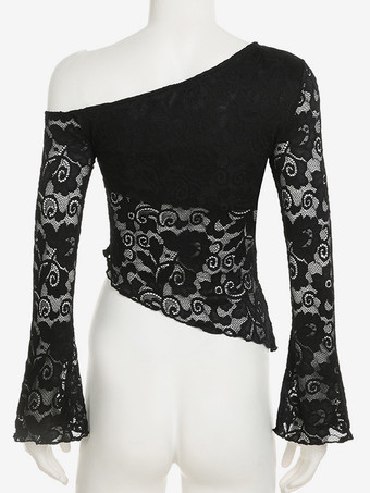 オフショルダー ロングスリーブ レース トップス（ブラック、レディース 2025）