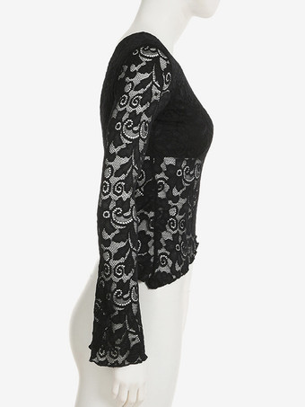 オフショルダー ロングスリーブ レース トップス（ブラック、レディース 2025）