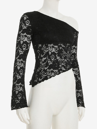 オフショルダー ロングスリーブ レース トップス（ブラック、レディース 2025）