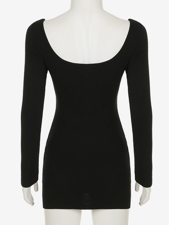 2025年レディース向け長袖コントラストカラーボディコンミニドレス