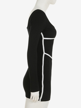 2025年レディース向け長袖コントラストカラーボディコンミニドレス