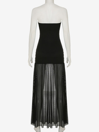 ストラップレス シアー ハイスリット ロング パーティードレス（ブラック、レディース 2025）