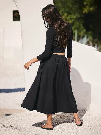 Conjunto bohemio de dos piezas con top corto de manga larga y falda larga 2025