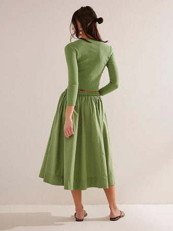 Conjunto bohemio de dos piezas con top corto de manga larga y falda larga 2025