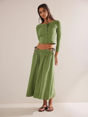 verde Conjunto bohemio de dos piezas con top corto de manga larga y falda larga 2025