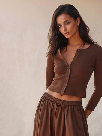 Conjunto bohemio de dos piezas con top corto de manga larga y falda larga 2025