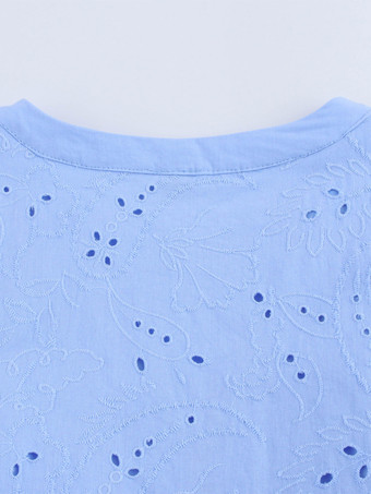 ベルト付きVネック長袖ミニドレス（ブルー）2025