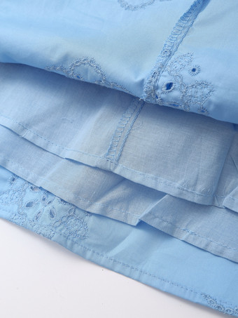 ベルト付きブルー花柄長袖ミニドレス 2025