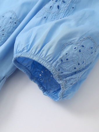 ベルト付きブルー花柄長袖ミニドレス 2025