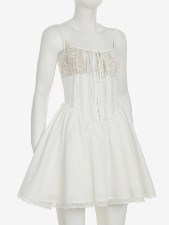 ホワイトレーストリムAラインミニドレス（レディース）2025