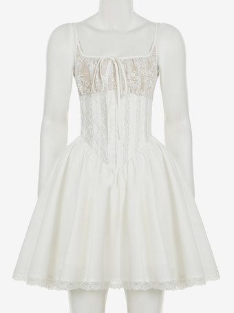 ホワイトレーストリムAラインミニドレス（レディース）2025