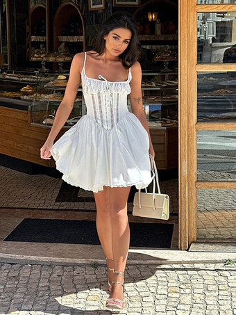 ホワイトレーストリムAラインミニドレス（レディース）2025