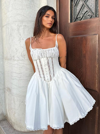 ホワイトレーストリムAラインミニドレス（レディース）2025