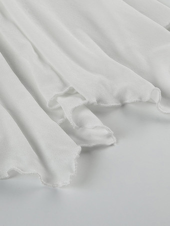 2025年レディース向け、アシンメトリーヘムのホワイトストラップレスルーシュミニドレス