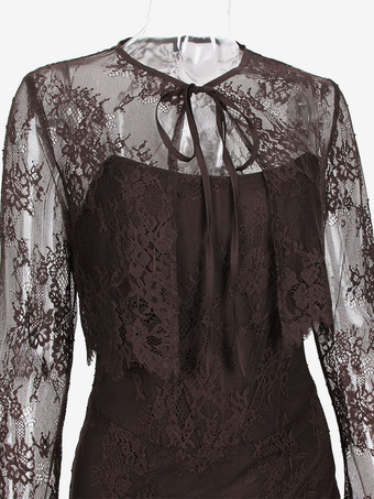 2026年レディース向けシアーボレロ付きノースリーブレースミディドレス