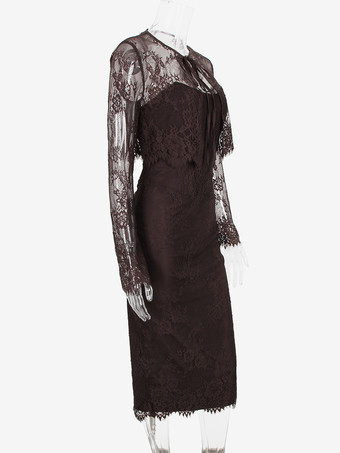 2026年レディース向けシアーボレロ付きノースリーブレースミディドレス