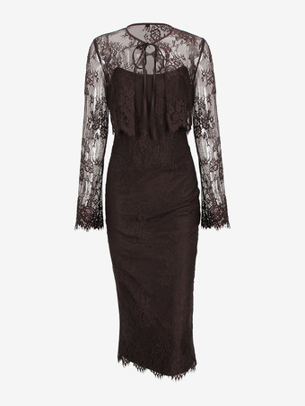 2026年レディース向けシアーボレロ付きノースリーブレースミディドレス