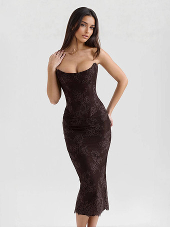 2026年レディース向けシアーボレロ付きノースリーブレースミディドレス