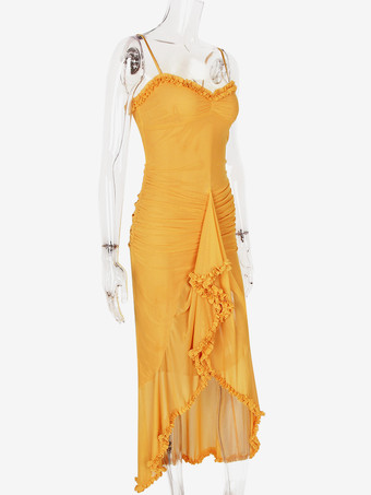 フリルフロントパーティーガウンロングスリップドレス（レディース）2025