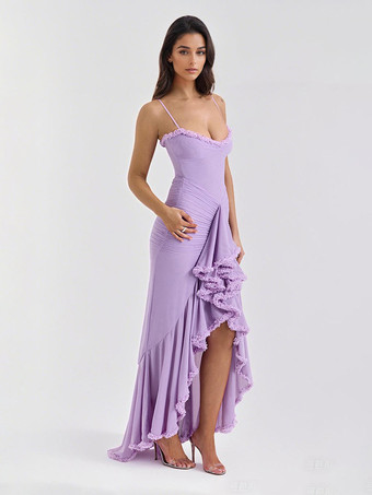 フリルフロントパーティーガウンロングスリップドレス（レディース）2025