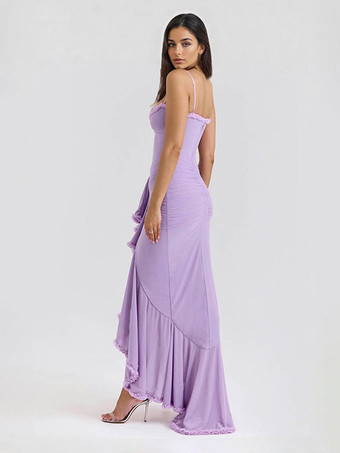 フリルフロントパーティーガウンロングスリップドレス（レディース）2025