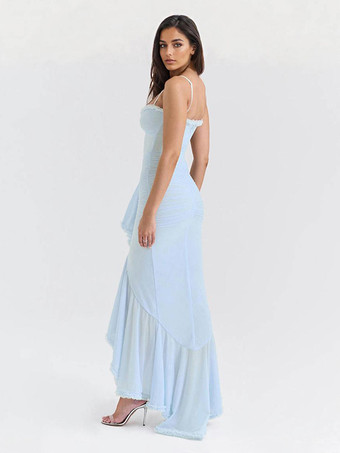 フリルフロントパーティーガウンロングスリップドレス（レディース）2025