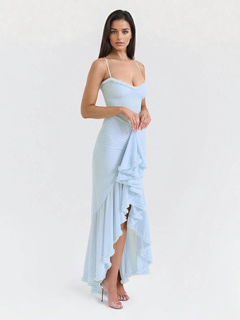 フリルフロントパーティーガウンロングスリップドレス（レディース）2025