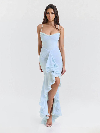 フリルフロントパーティーガウンロングスリップドレス（レディース）2025