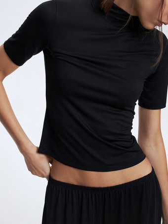 モダール素材のツーピースコーデセット クルーネック 半袖トップス＆ワイドレッグパンツ レディース 2025