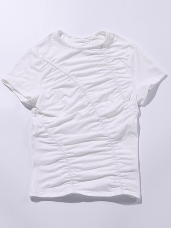 エレガントなアシンメトリールーシュTシャツ 半袖 夏 ベーシックトップス レディース 2025