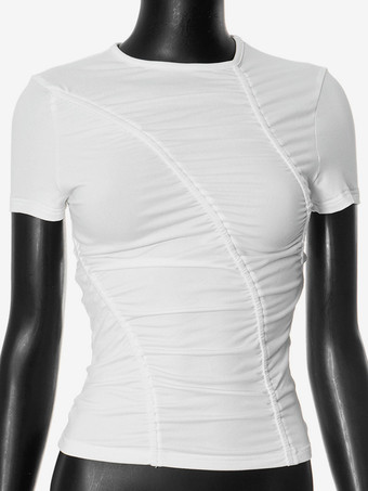 エレガントなアシンメトリールーシュTシャツ 半袖 夏 ベーシックトップス レディース 2025